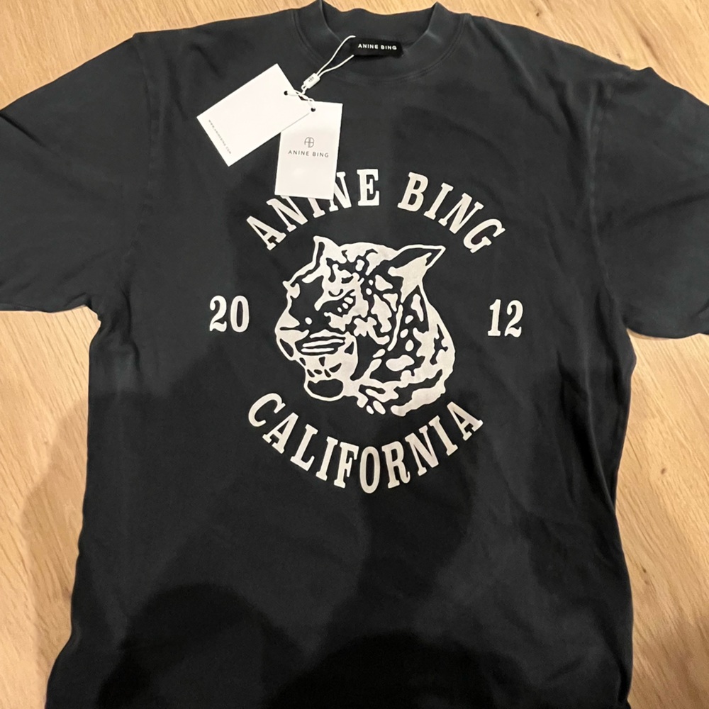 Anine Bing NWT Avi printed cotton-jersey T-shirt XS Charcoal - Picture 7 of 8